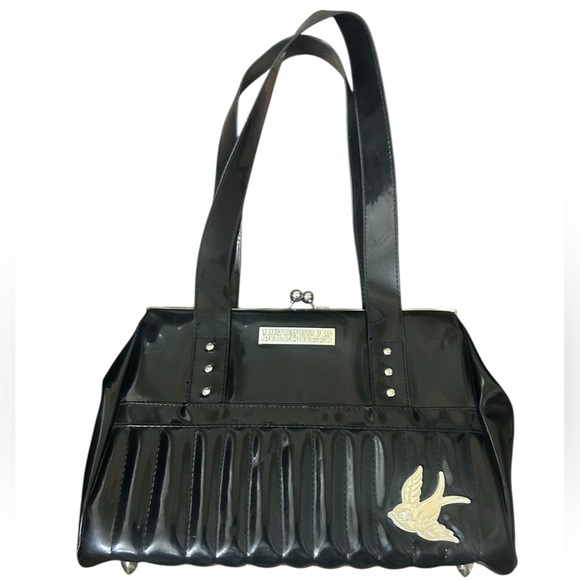 Lux De Ville medium-large shiny med bag stiff vinyl purse with silver sparrow - Picture 1 of 14